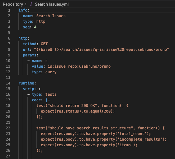 OpenCollection YAML file open in VS Code